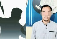 Kolase foto ilustrasi dan saat tersangka ditahan di Polsek Padang Ratu, Senin 14 April 2025 |