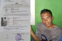 Kolase Foto Angga Saputra yang Dilaporkan Hilang dan Tanda Bukti Laporan di Polsek Talang Padang.