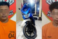 Kolase foto DPO RAD (kiri) warga Kampung Mataram Udik, Bandar Mataram, Lampung Tengah yang berhasil ditangkap, barang bukti sepeda motor dan tersangka ALB yang terlebih dahulu ditangkap | Dok. Humas Polres Lampung Tengah.