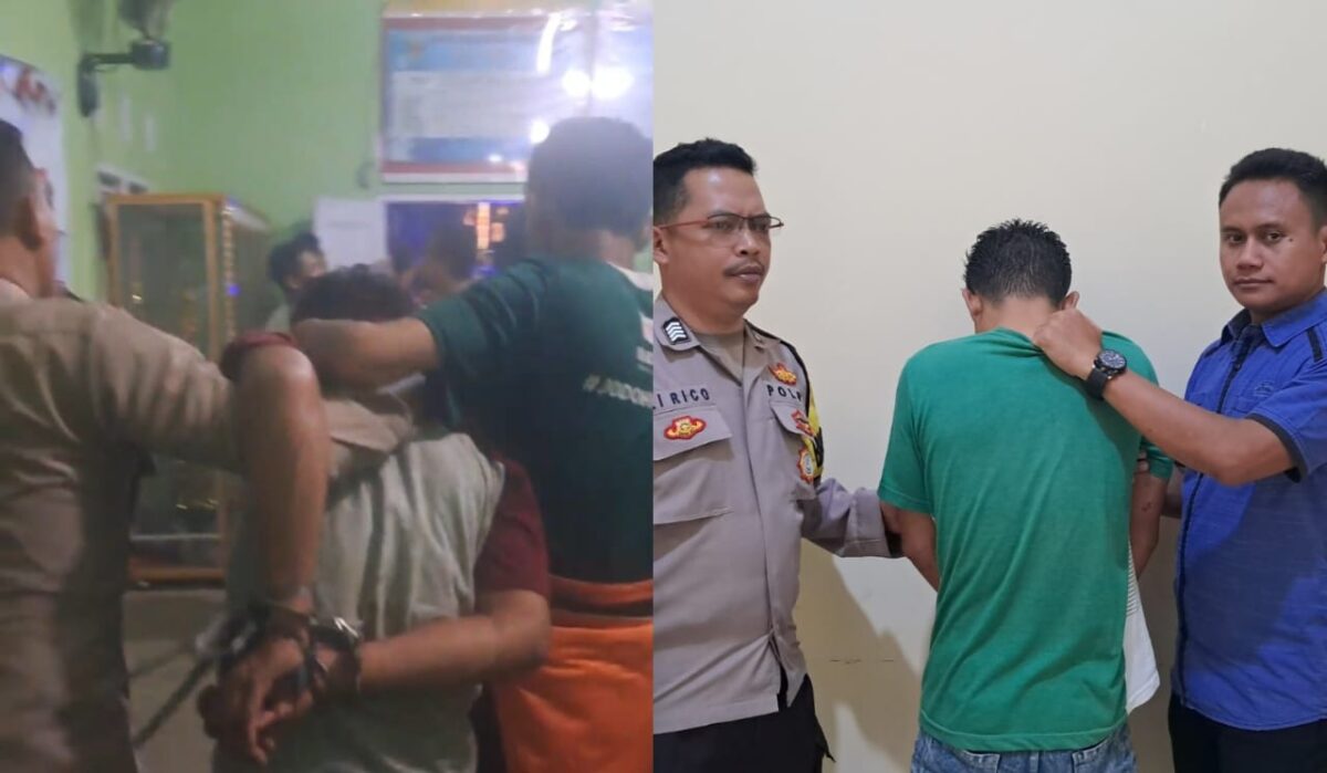 Kolase foto saat tersangka Mirza dievakuasi dari amukan massa dan saat berada di Polsek Talang Padang, Jumat 8 Mei 2025 | Dok. ist.