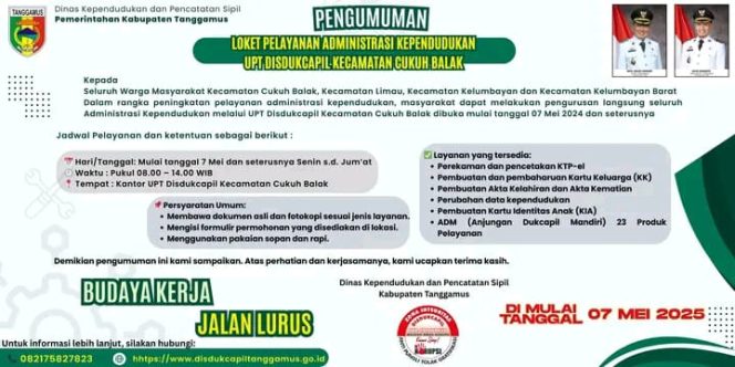 Flyer Layanan Dinas Kependudukan dan Catatan Sipil di Cukuh Balak.