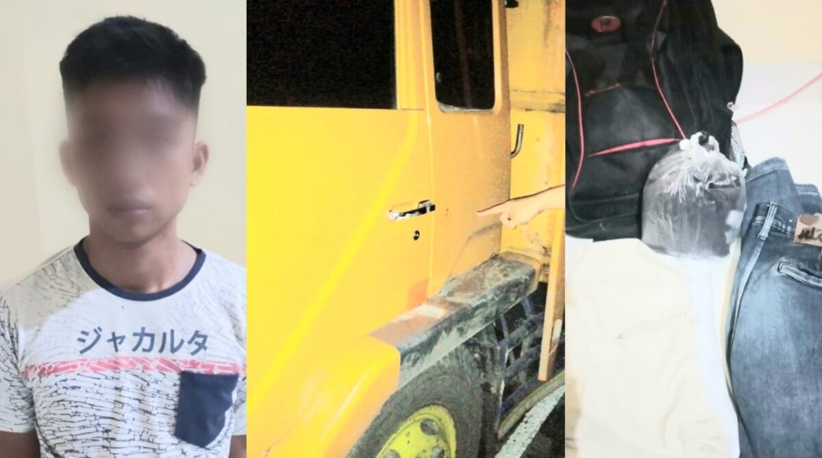 Kolase foto tersangka Rangga Saputra yang berhasil ditangkap, kondisi pintu truk yang dibobol dan barang bukti yang berhasil diamankan polisi | Dok. Humas Polres Tanggamus.