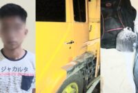 Kolase foto tersangka Rangga Saputra yang berhasil ditangkap, kondisi pintu truk yang dibobol dan barang bukti yang berhasil diamankan polisi | Dok. Humas Polres Tanggamus.