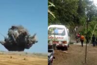 Kolase foto ledakan foto yang terekam kamera warga dan saat evakuasi korban menggunakan ambulance, Senin 12 Mei 2025 | Dok. Tangkapan Layar Video Warga.