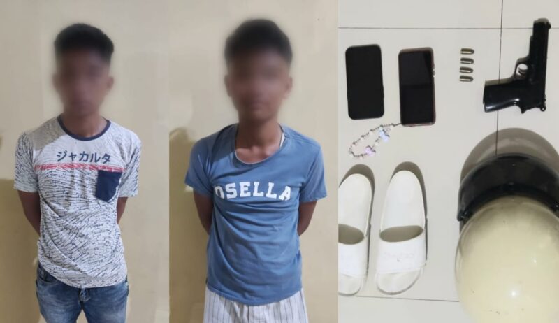 Kolase foto dua tersangka Curanmor pemilik Senpi FN dengan 4 butir peluru aktif yang dirilis Polsek Kota Agung, Selasa 13 Mei 2025 | Dok. Humas Polres Tanggamus.