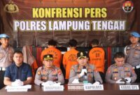 Kapolres Lampung Tengah AKBP Alsyahendra saat memimpin Konferensi Pers, Jumat 16 Mei 2025 | Dok. Humas Polres Lampung Tengah.
