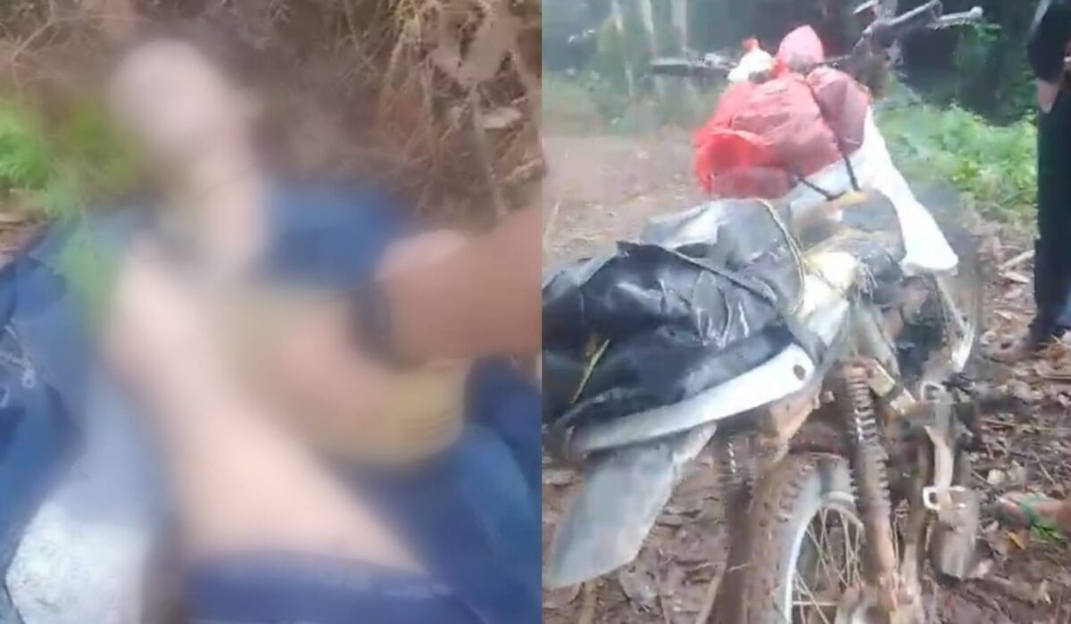 Kolase foto sosok mayat yang ditemukan warga berikut sepeda motornya di area PTPN VII Pekon Talang Lebar, Pugung, Tanggamus, Senin 19 Mei 2025 | Dok. Tangkapan Layar.