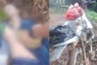 Kolase foto sosok mayat yang ditemukan warga berikut sepeda motornya di area PTPN VII Pekon Talang Lebar, Pugung, Tanggamus, Senin 19 Mei 2025 | Dok. Tangkapan Layar.