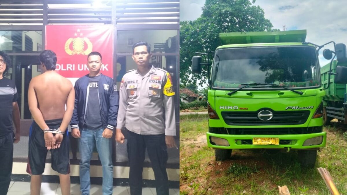 Kolase foto tersangka yang ditangkap polisi dan barang bukti truk yang sparepartnya ditukar lalu dijual tersangka | Dok. Humas Polres Lampung Timur.