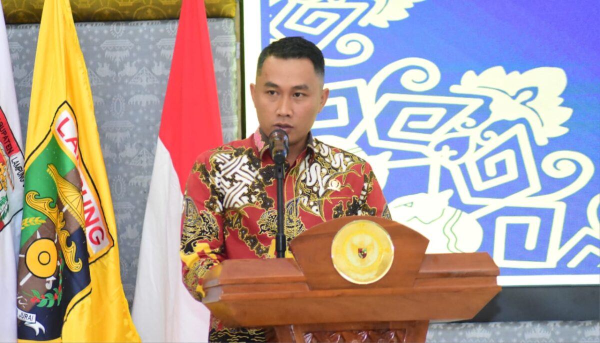 Ketua DPRD Tanggamus Agung Setyo Utomo saat menyampaikan sambutan atas pencapaian Opini WTP Pemkab Tanggamus di Gedung BPK RI Perwakilan Lampung, Senin 26 Mei 2025 | Erwin/Media Prioritastv.com.