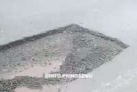 Tangkapan layar pemilik akun Facebook info Pringsewu Lubang galian di jalan lintas barat Gadingrejo, Pringsewu, dibiarkan terbuka tanpa penambalan maupun rambu peringatan, membahayakan pengguna jalan dan telah menyebabkan beberapa kecelakaan. ( Davit/Prioritastv.com)