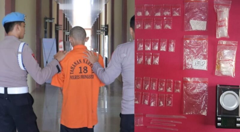 Kolase foto tersangka saat digiring ke sel tahanan dan barang bukti Narkotika yang berhsil dimankan | Dok. Humas Polres Tanggamus.
