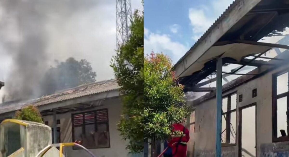 Kolase foto kebakaran bekas gedung TK Rafi di Pekon Kota Dalom, Gisting, Tanggamus, Rabu 28 Mei 2025 | Dok. Tangkapan Layar Video.
