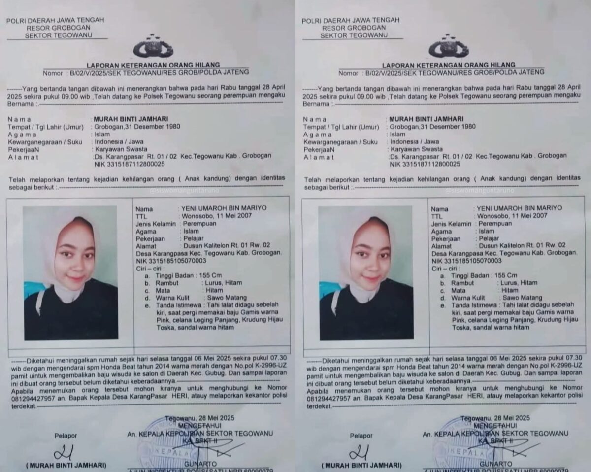 Kolase foto laporan orang hilang yang diterima Media Prioritastv.com | Ist.