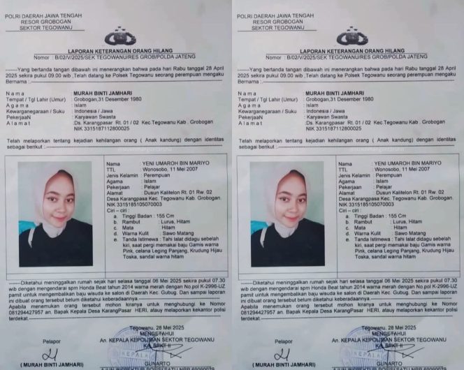 
					Kolase foto laporan orang hilang yang diterima Media Prioritastv.com | Ist.