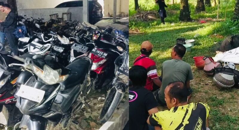 Kolase foto barang bukti sepeda motor yang disita polisi dan para pelaku yang berhasil ditangkap, Sabtu 31 Mei 2025, sore | Dok. Humas Polres Lampung Tengah.