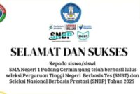 Flyer Puluhan SMA Negeri 1 Padang Cermin Pesawaran Lolos Seleksi Masuk PTN Melalui SNBT dan SNBP 2025 |