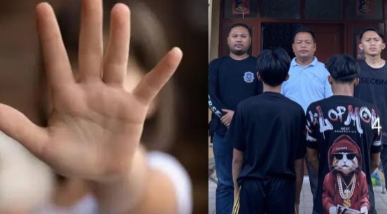 Kolase foto ilustrasi pencabulan anak dan dua tersangka pembawa kabur remaja Lampung Barat setelah ditangkap Polisi, Minggu 4 Mei 2025 |