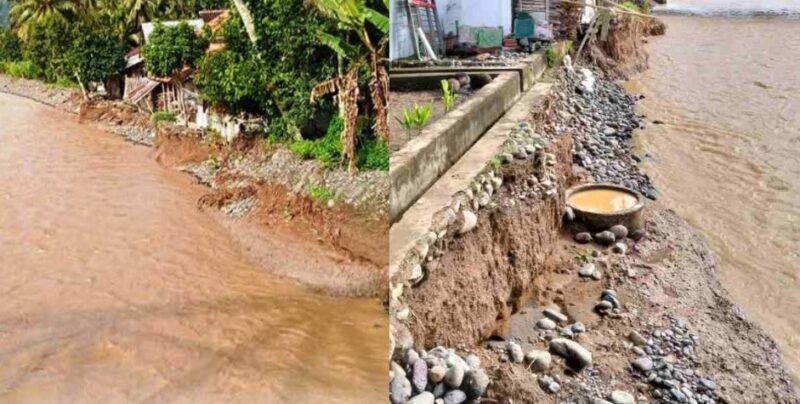 Kolase foto kondisi sungai yang telah menggerus menempel di pemukiman di Pekon Gunung Doh, BNS, Tanggamus.|