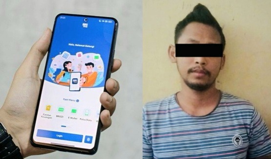 Kolase foto ilustrasi Aplikasi BRImo dan tersangka RA yang ditangkap polisi, Kamis 29 Mei 2025 |