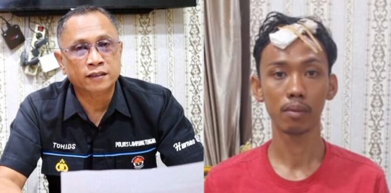 Kolase foto saat Iptu Tohid memberikan penjelasan, Jumat 30 Mei 2025 dan foto tersangka Rubah Aripin yang beredar di media sosial | Ist.