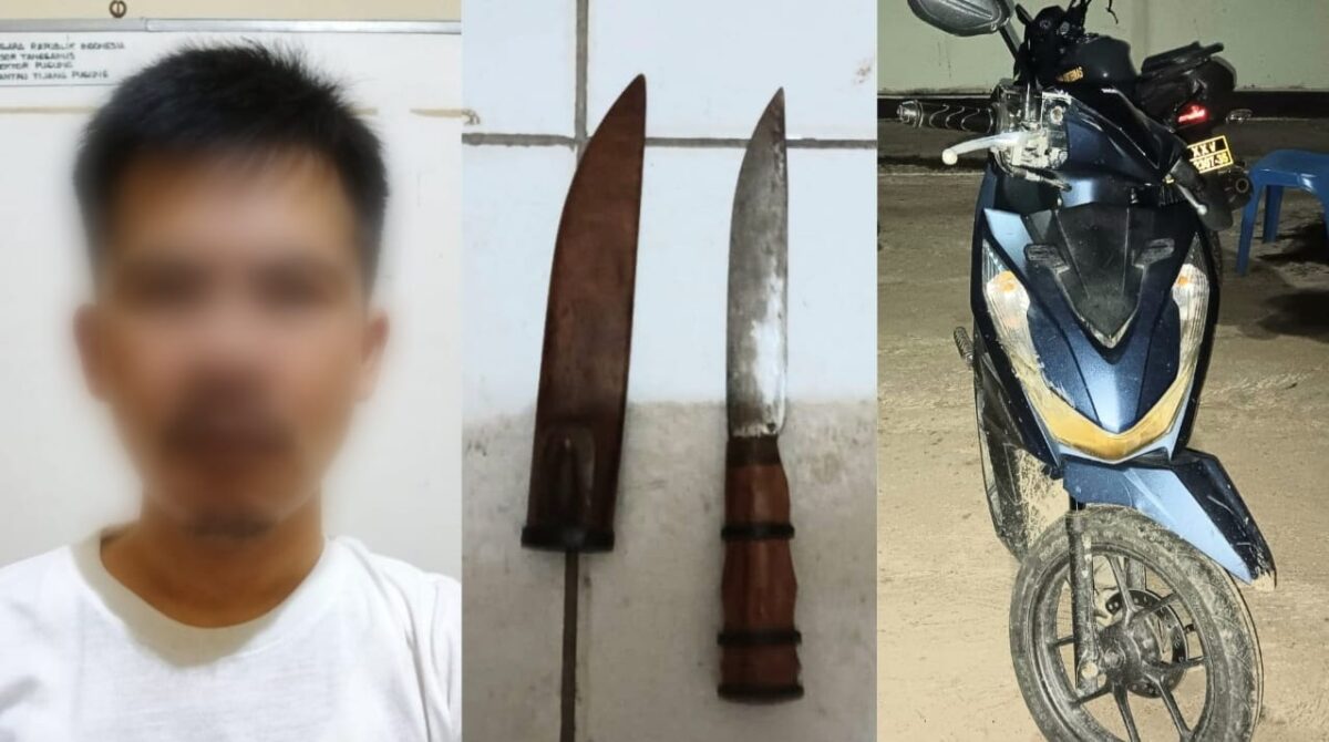 Kolase foto tersangka ES yang berhasil ditangkap dan barang bukti yang disita Polsek Pugung, Sabtu 31 Mei 2025 | Dok. Humas Polres Tanggamus.