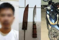 Kolase foto tersangka ES yang berhasil ditangkap dan barang bukti yang disita Polsek Pugung, Sabtu 31 Mei 2025 | Dok. Humas Polres Tanggamus.