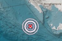 Titik lokasi gempa yang terjadi pada hari Rabu, 4 Juni 2025 01:42:11 WIB | Dok. Stasiun Geofisika Lampung Utara.
