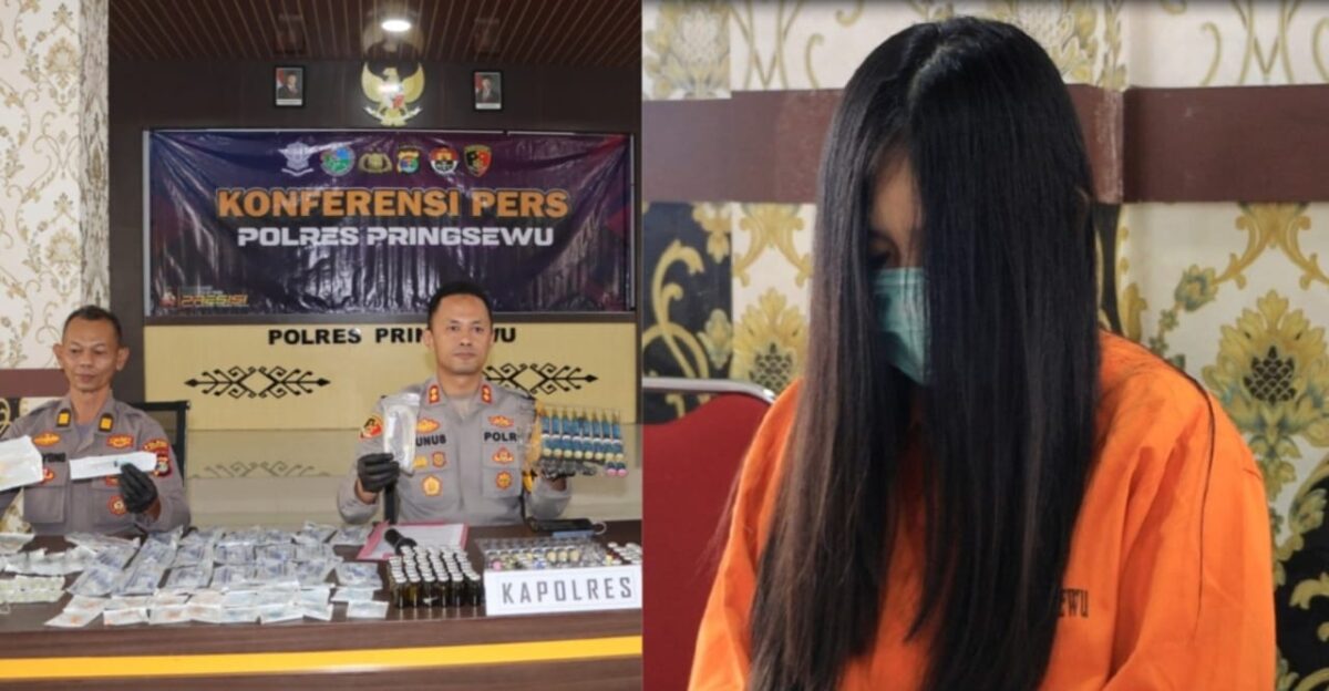 Kolase foto konferensi pers Kapolres Pringsewu dan tersangka yang berhasil ditangkap, Kamis 5 Juni 2025 | Dok. Humas Polres Pringsewu.