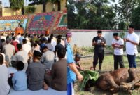 Kolase foto saat sholat Idul Adha di Polres Tanggamus dan saat penyembelihan hewan Kurban di lapangan tembak Polres Tanggamus, Jumat 6 Juni 2025 | Dok. Humas Polres Tanggamus.