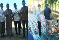 Kolase foto Wakil Ketua I DPRD Tanggamus M. Rangga Putra Hakim bersama sejumlah anggota DPRD Fraksi Gerindra saat melaksanakan pemotongan kurban dan saat pembagian daging kurban di Rest Area Pugung, Minggu 8 Juni 2025 | Ist.