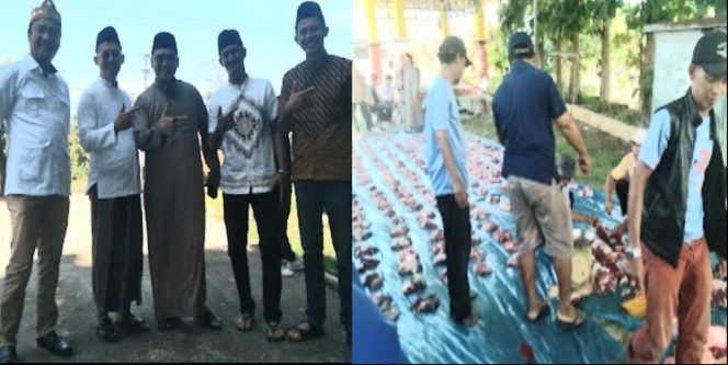 
 Kolase foto Wakil Ketua I DPRD Tanggamus M. Rangga Putra Hakim bersama sejumlah anggota DPRD Fraksi Gerindra saat melaksanakan pemotongan kurban dan saat pembagian daging kurban di Rest Area Pugung, Minggu 8 Juni 2025 | Ist.