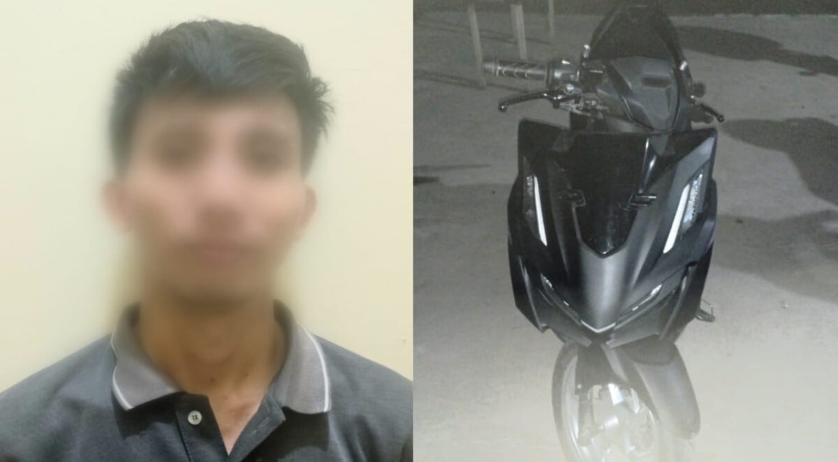 Kolase foto tersangka RK dan sepeda motor korban yang berhasil diamankan Polsek Pugung | Dok. Humas Polres Tanggamus.