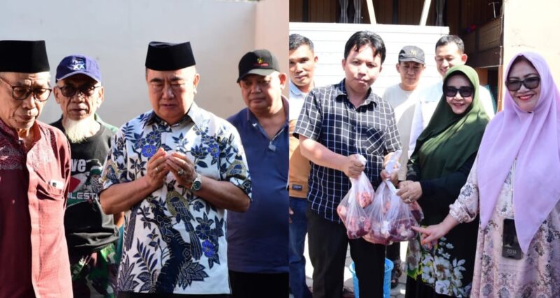 Kolase Bupati Tanggamus saat melaksanakan doa bersama pemotongan dan saat sang istri Hj. Siti Mahmudah secara simbolis menyerahkan daging kurban, Minggu 8 Juni 2025 |
