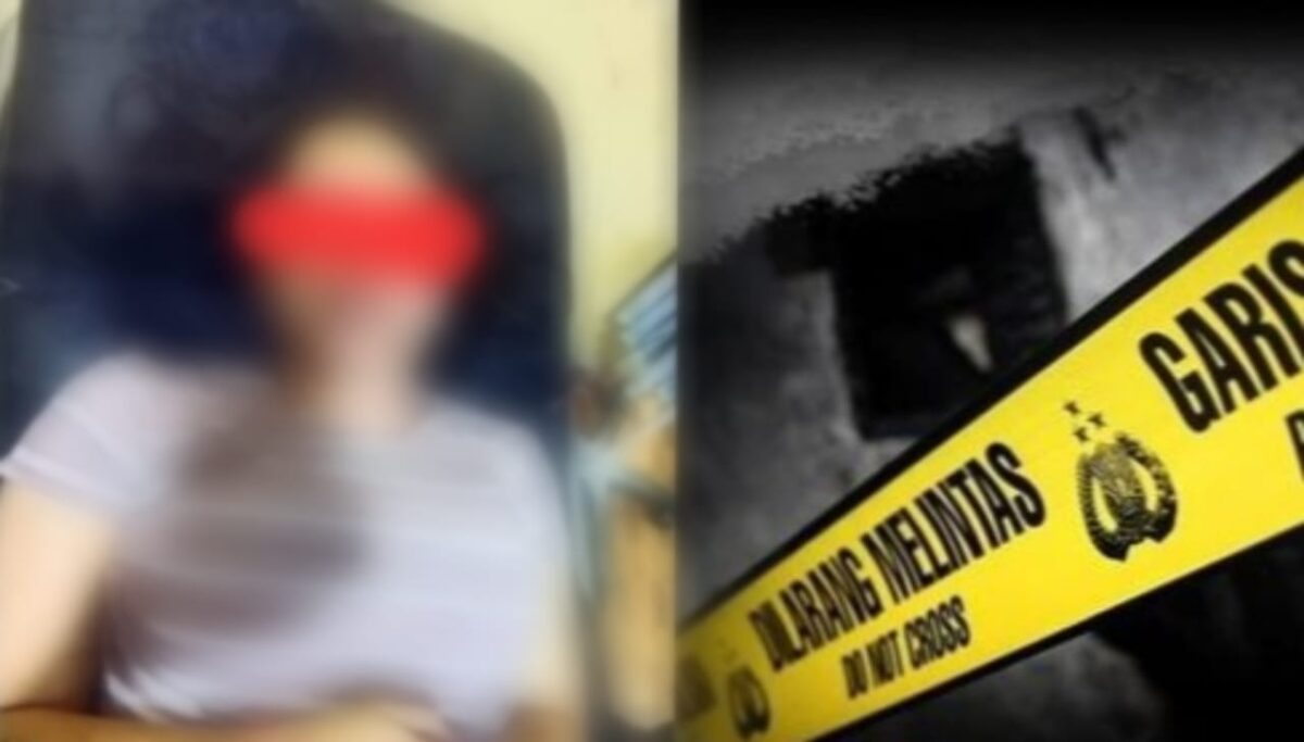 Kolase foto, wanita yang tewas di Hotel Lampung Utara yang fotonya beredar dan ilustrasi garis penyelidikan polisi.