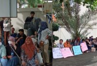 Kolase foto massa aksi demo di DPRD Kota Metro, Senin 15 Juni 2025 |