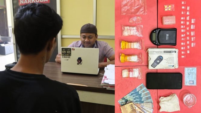 
 Kolase foto tersangka saat dilakukan pemeriksaan dan barang bukti yang disita polisi | Dok. Humas Polres Tanggamus.