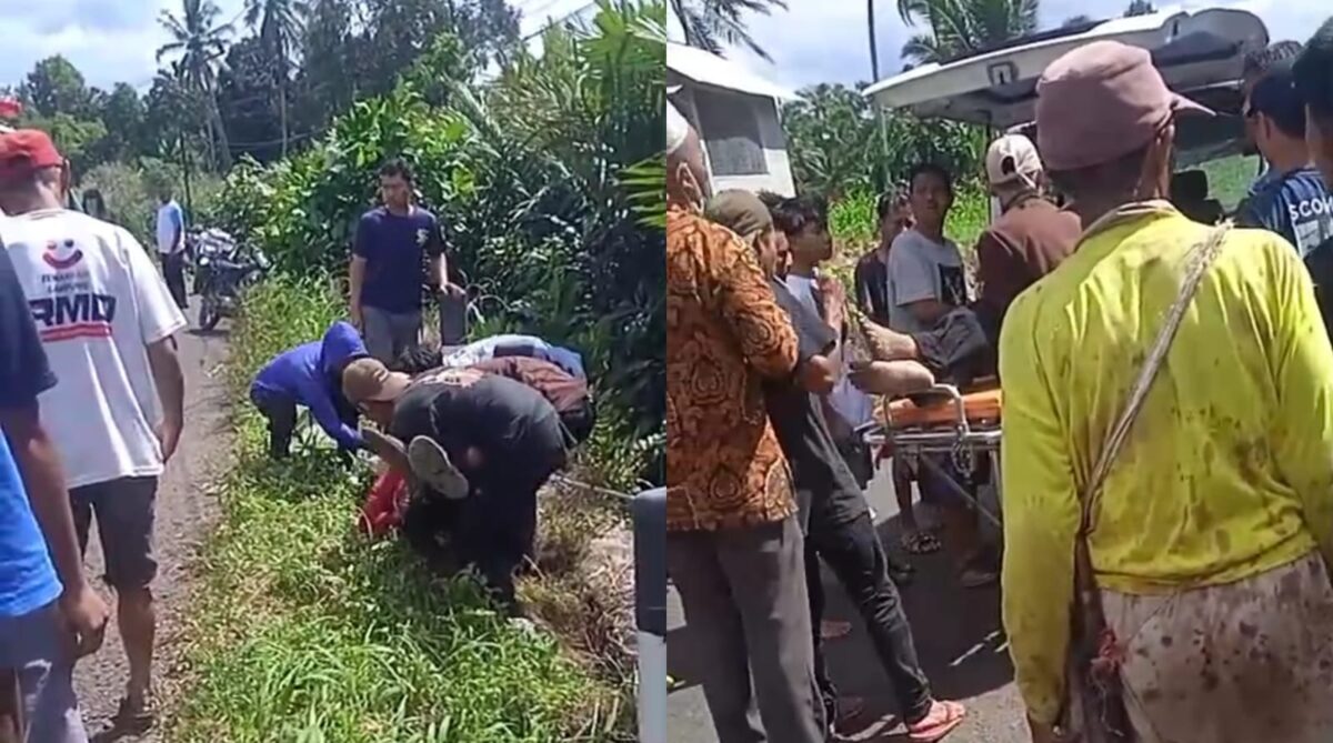 Kolase foto saat korban dievakuasi ke mobil ambulance oleh warga setempat | Ist.