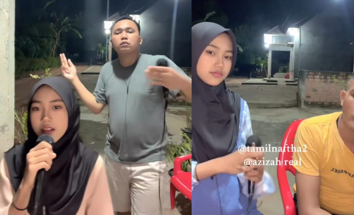 Kolase foto saat azizah menyanyikan lagu Mangu dengan versi berbeda didampingi ayahnya | TikTok @tamilnaftha2.