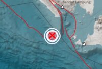 Titik gempa di laut yang terjadi di Rabu 25 Juni 2025, pukul 11.30 WIB | BMKG Lampung.