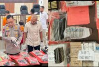 Kolase foto saat Kapolda Lampung Irjen Pol Helmy Santika memeriksa barang bukti senjata api rakitan dan ribuan butir amunisi yang berhasil diamankan, Kamis 26 Juni 2025 |
