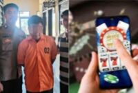 Tersangka NHB usai diperiksa Polsek Pringsewu dan Ilustrasi Judi Online Slot |