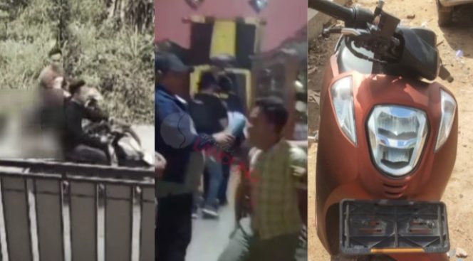 
 Kolase foto saat aksi perampasan dan saat pelaku ditanhkap serta barang bukti sepeda motor korban yang ditemukan polisi, Jumat 13 Juni 2025 | Ist.