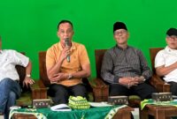 Ketua umum terpilih KONI Tanggamus, Hi. Nuzul Irsan saat menyampaikan arahan di Gedung Global Nusantara, Gisting, Senin 30 Juni 2025 |  Herdi/Media Prioritastv.com.
