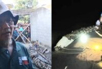 Kolase foto saat Yulizar tim BKSDA memberikan keterangan, Jumat 4 Juli 2025 dan saat warga menarik buaya usai tertangkap jerat, Kamis 3 Juli 2025 | Herdi/Media Prioritastv.com.