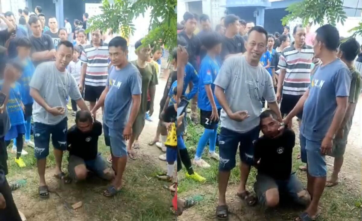 Kolase foto saat terduga pelaku pencurian diamankan warga sebelum diserahkan ke pihak kepolisian, Jumat 4 Juli 2025 | Dok. Tangkapan Layar Video.