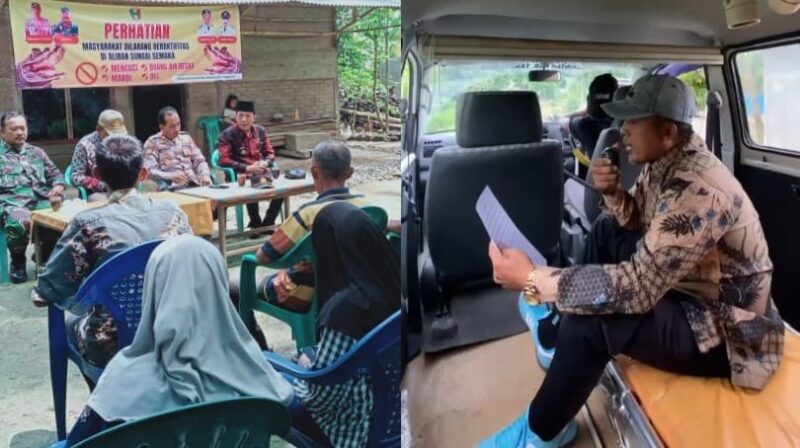 Kolase foto saat Kakon Ilmudin memberikan imbauan langsung dan saat aparatur pekon memberikan imbauan melalui mobil ambulance, Sabtu 5 Juli 2025 | Ist.