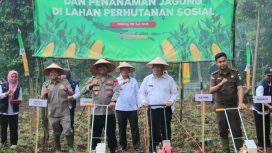 Kapolres Tanggamus AKBP Rahmad Sujatmiko saat memimpin tanam jagung di Pekon Gisting Atas, Kecamatan Gisting, Rabu 9 Juli 2025 | Asrul Ariski/Media Prioritastv.com.