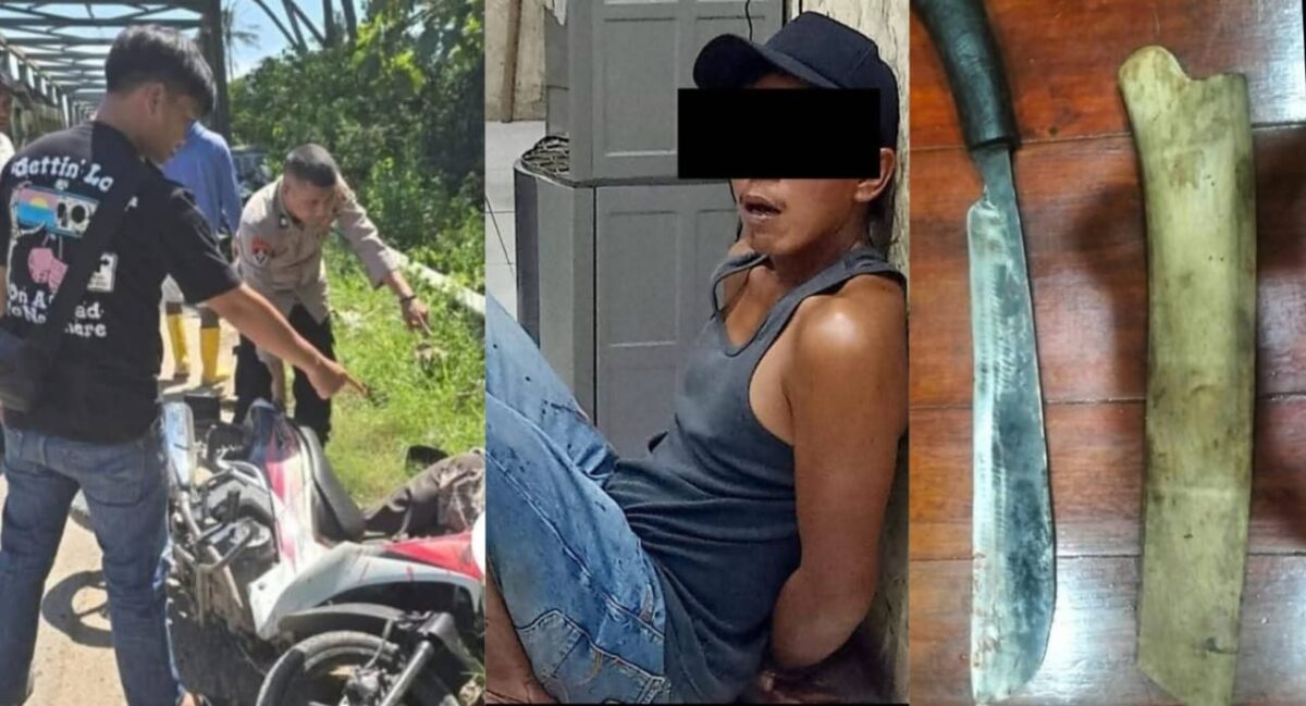 Kolase foto saat polisi melakukan olah TKP, tersangka BY dan barang bukti golok yang diamankan, Kamis 10 Juli 2025 | Ist.