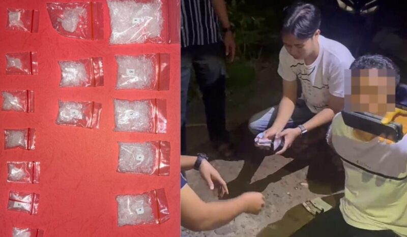 Kolase foto barang bukti Narkoba yang berhasil disita  polisi dan saat tersangka ditangkap di jalan raya kuncup, Pringsewu Barat, Kamis 10 Juli 2025 | Dok. Humas Polres Pringsewu.